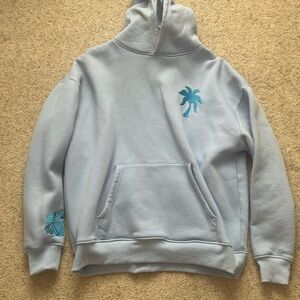 Pink Palm Puff “Everything Come in Waves” Oversized Hoodie in Blue